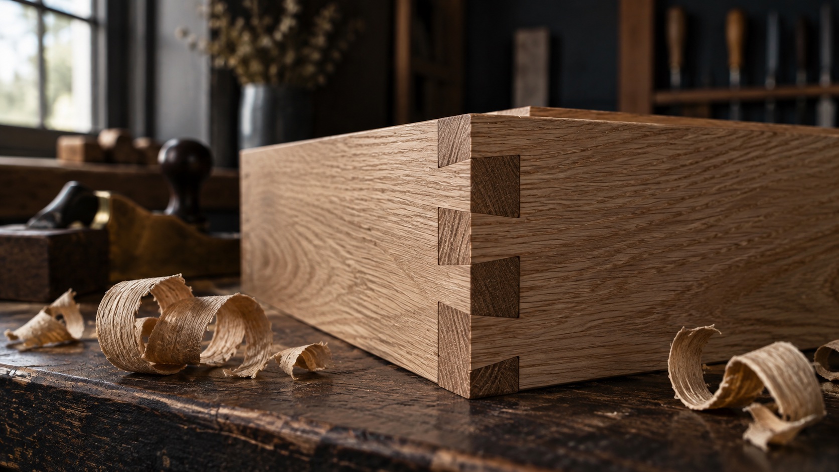 Oak joinery and fine wood shavings